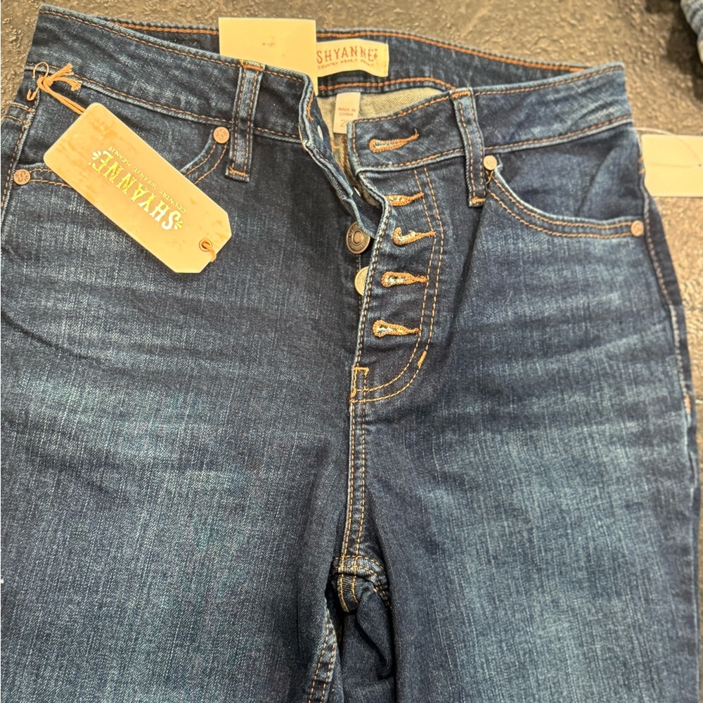SHYANNE Women's Dark Wash, Button Fly, High Rise, Skinny Ankle Jeans Size 28x28